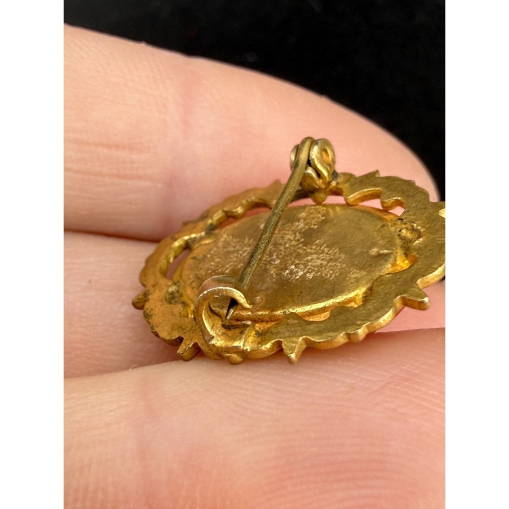 Vintage Cameo Brooch Gold tone Molded Orange - Picture 5 of 8